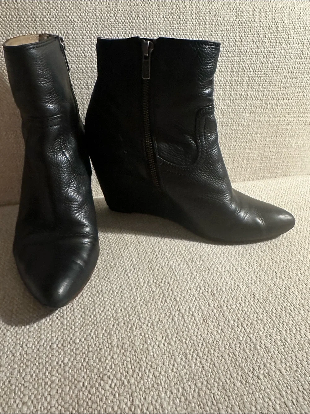 Frye Black Leather Reina Wedge Ankle Boots with Side Zip - Picture 1 of 6